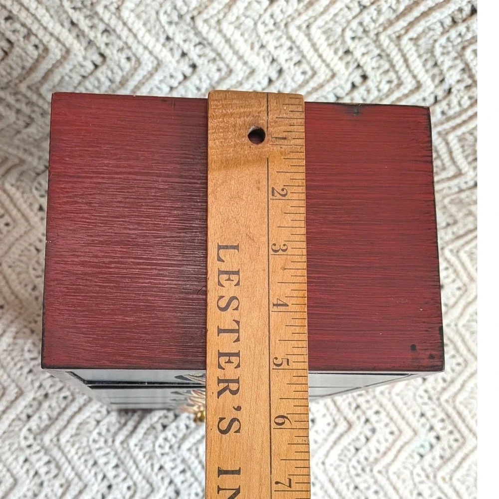 Vintage Pier 1 Tabletop Cabinet 5 Drawer Wood Mini Chest Red Green Hand Painted